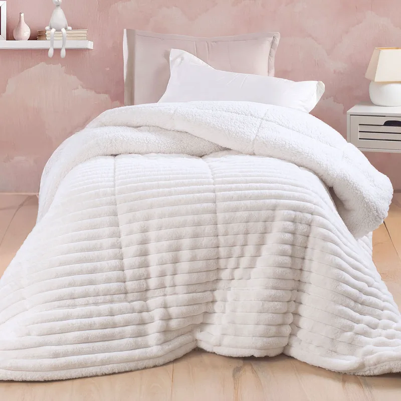 Γούνινο Κουβερτοπάπλωμα Μονό (160x220) Rythmos Butter White