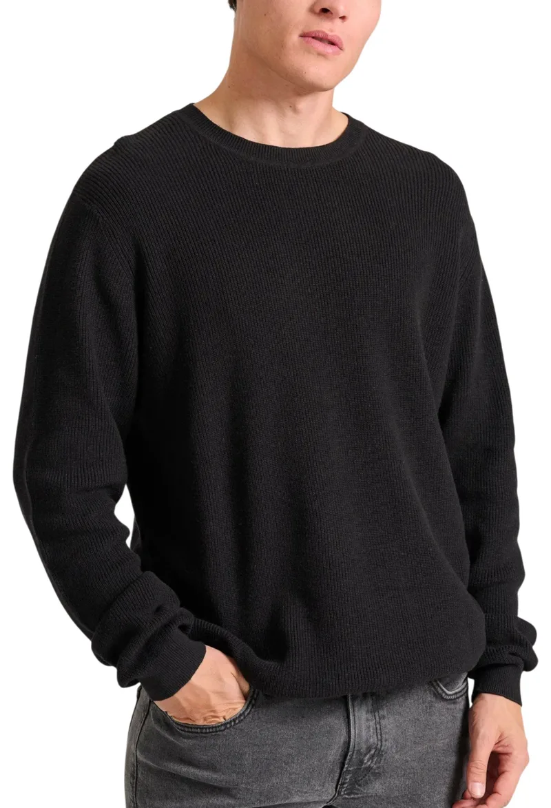 Μπλούζα Μακρυμάνικη Funky Buddha Relaxed Fit Πλεκτή FBM010-015-09-BLACK MEL Ανδρικό