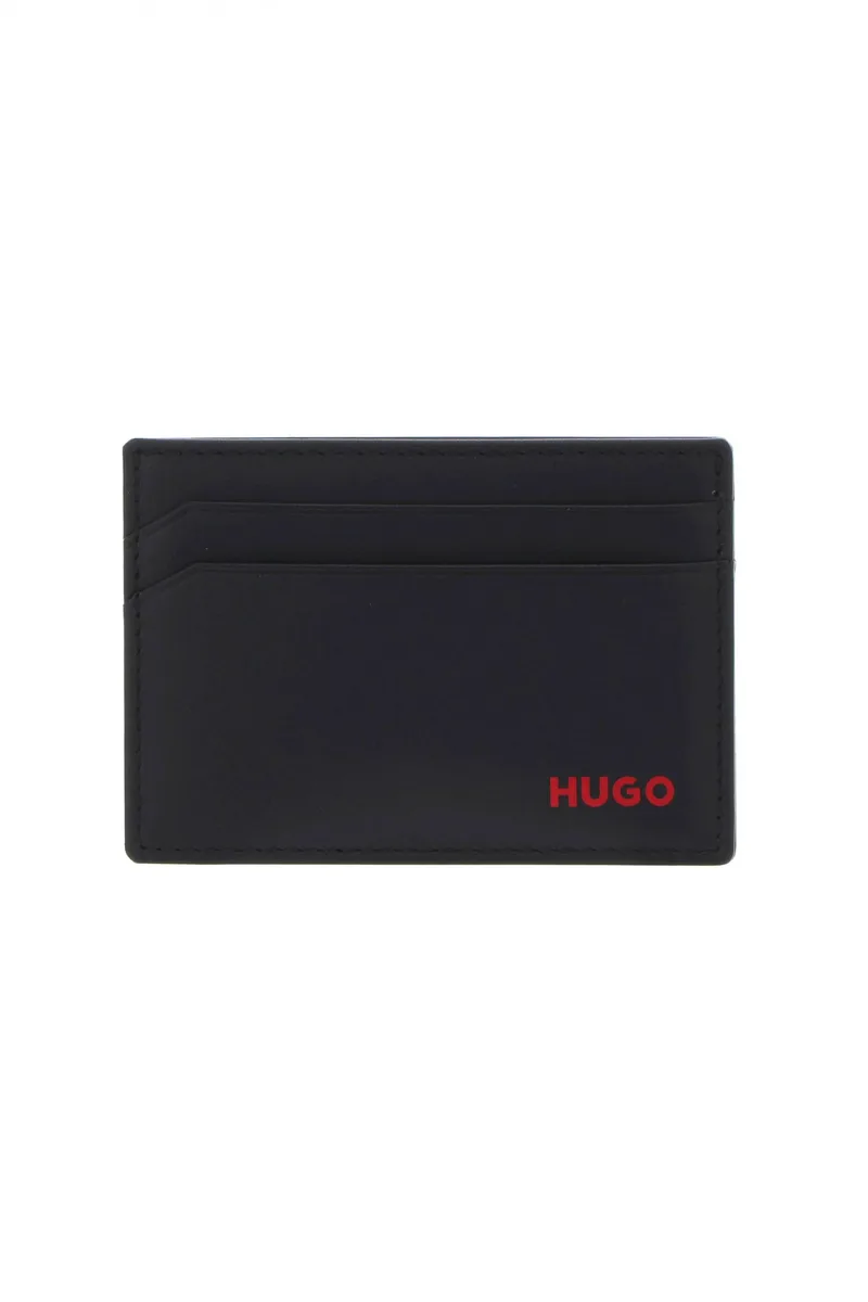 HUGO ΘΗΚΗ ΚΑΡΤΩΝ TIBBY_2.0_CARDCASE ΔΕΡΜΑ LOGO ΜΑΥΡΟ-ΚΟΚΚΙΝΟ