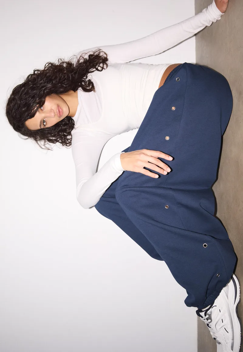 Stradivarius Παντελόνι Jogger Με Eyelets Navy Blue S