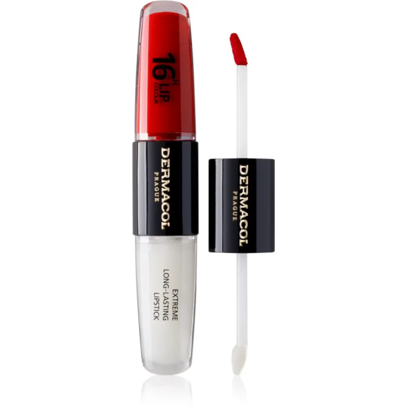 Dermacol 16H Lip Colour μακράς διαρκείας κραγιόν και λιπ γκλος απόχρωση 04 Revenge Red 2x4 ml
