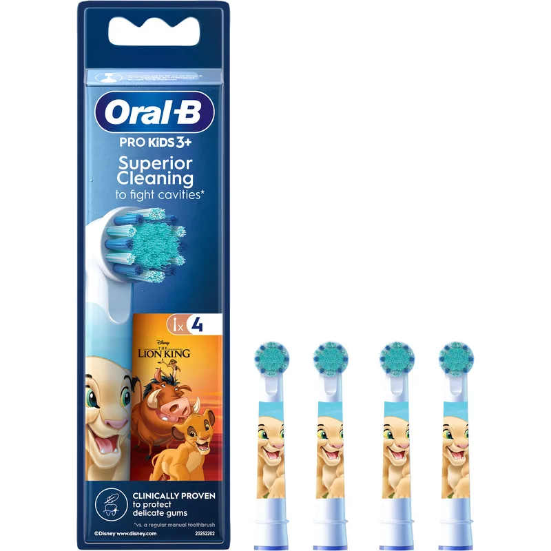 Oral-B Pro Kids The Lion King Extra Soft Electric Toothbrush Replacement Head 3 Years+ Ανταλλακτικές Κεφαλές Παιδικής Ηλεκτρικής Οδοντόβουρτσας με Μικρή Κεφαλή & Πολύ Μαλακές Ίνες 4 Τεμάχια