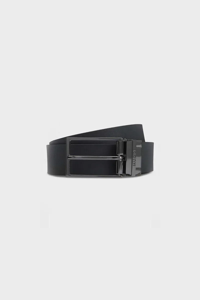 Hugo Boss ανδρική δερμάτινη ζώνη με μεταλική αγκράφα - 50548365 Μαύρο