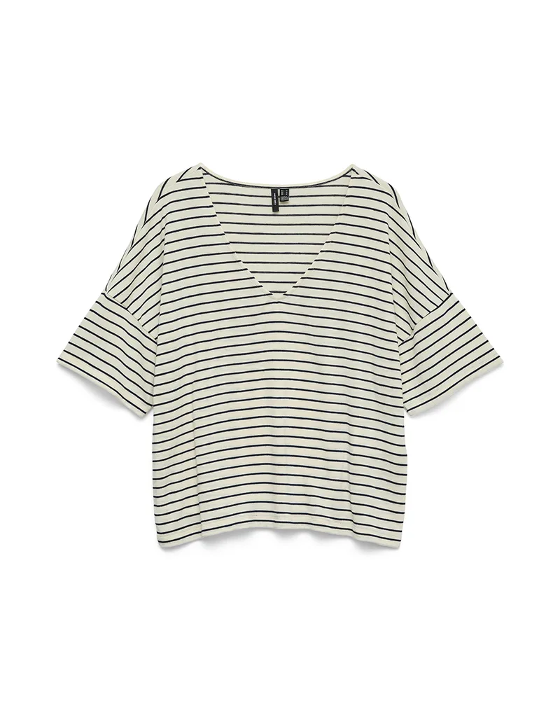 VERO MODA VMHOLLI 2/4 V-NECK LOOSE TOP JRS 10339732-BirchNAVY BLAZER Biege