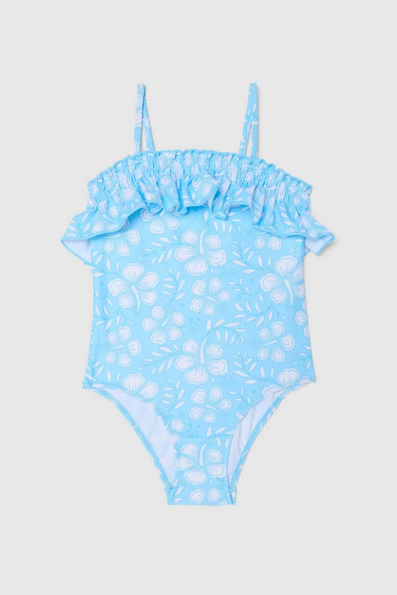 OVS βρεφικό μαγιό ολόσωμο με βολάν και floral print - 002616996 Γαλάζιο
