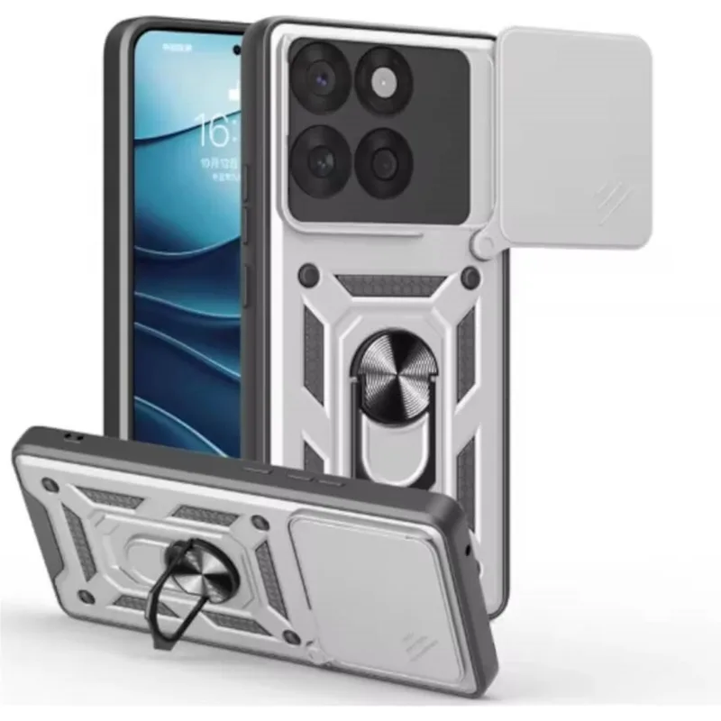 Θήκη Motorola Edge 70 Bodycell Armor Slide Ανθεκτική με Κάλυμμα για την Κάμερα & Μεταλλικό Ring Holder - Silver (5206015085680)
