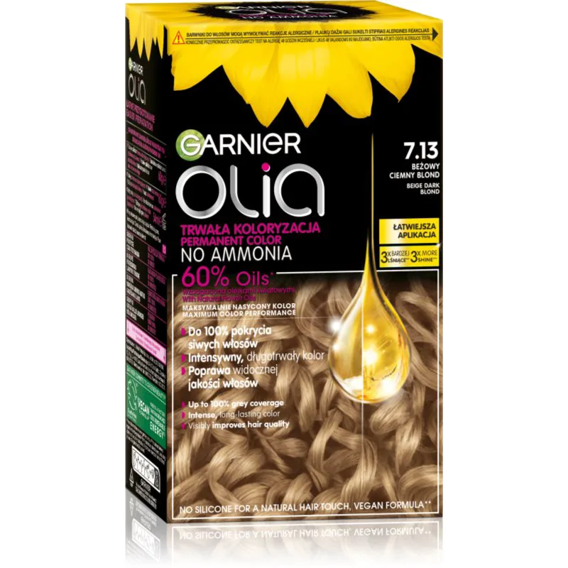 Garnier Olia Big Kit μόνιμη βαφή μαλλιών απόχρωση 7.13 Μπεζ Dark Blond 1 τμχ
