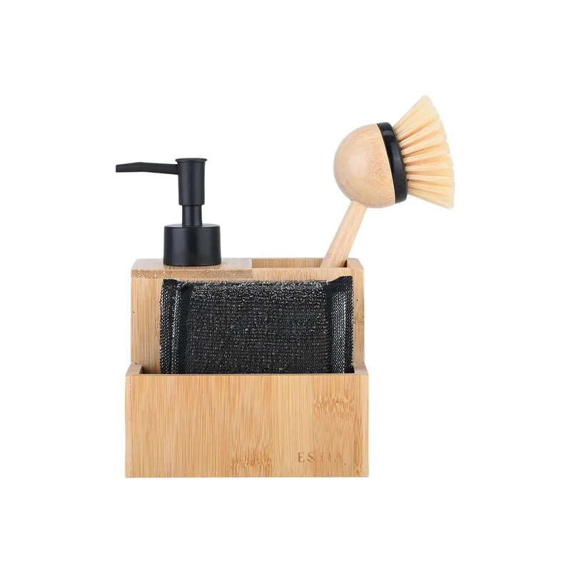 Estia Δοχείο Υγρού Πιάτων Bamboo Essentials Με Σφουγγάρια Και Βούρτσα