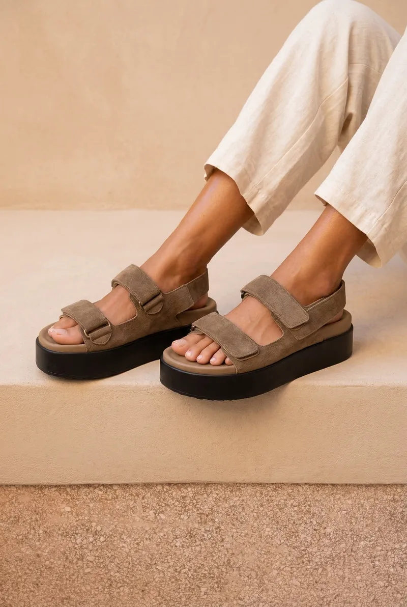 ATENEO Suede Velcro Sandals - 54304 - Taupe