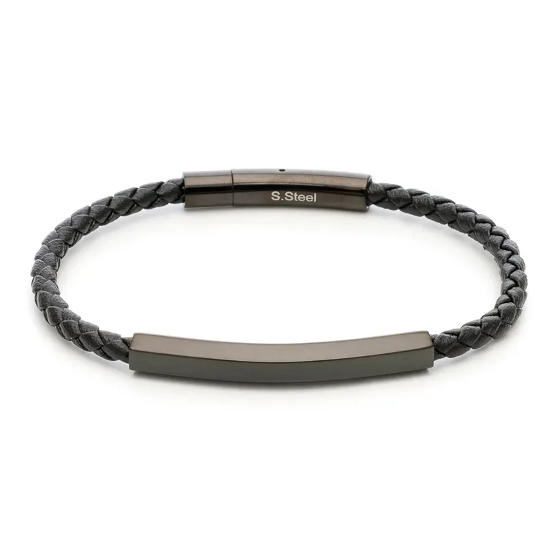 Δερμάτινο βραχιόλι Visetti Black Stainless Steel 61C-BR393B 61C-BR393B Ατσάλι