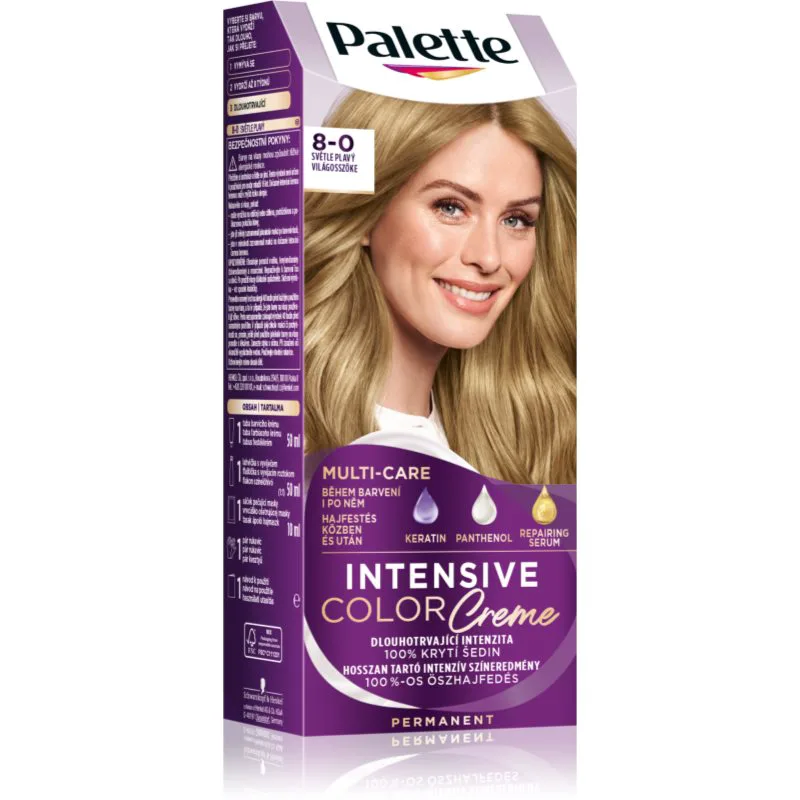 Schwarzkopf Palette Intensive Color Creme μόνιμη βαφή μαλλιών απόχρωση 8-0 N7 Light Blonde 1 τμχ