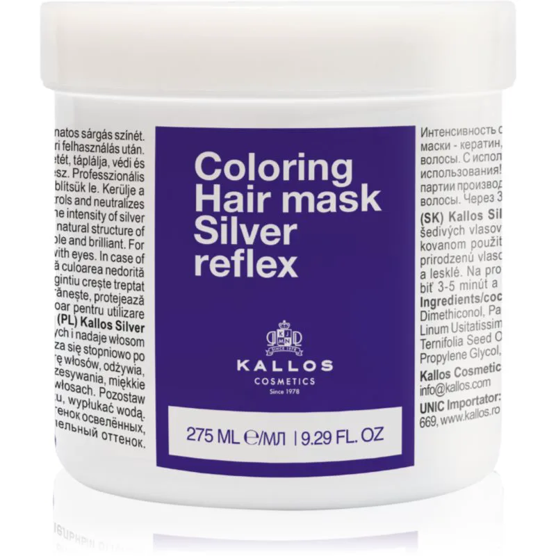 Kallos Coloring Hair Mask Silver Reflex μάσκα μαλλιών εξουδετέρωση κίτρινων αποχρώσεων 275 ml