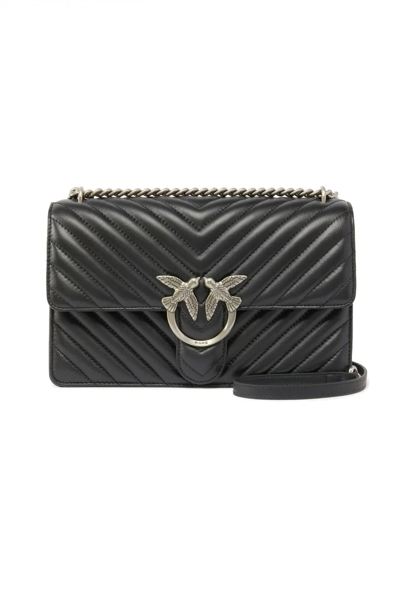PINKO ΤΣΑΝΤΑ LOVE ONE CLASSIC DC SHEEP NAPPA ΜΑΥΡΗ