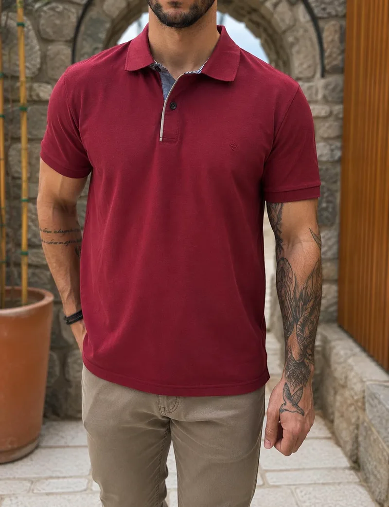 Origin ανδρική κερασί πικέ Polo μπλούζα Plus Size 262720C