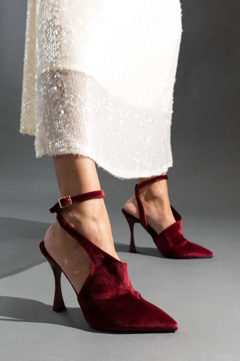 TFP Velvet Asymmetric Pumps - 9091 - Burgundy
