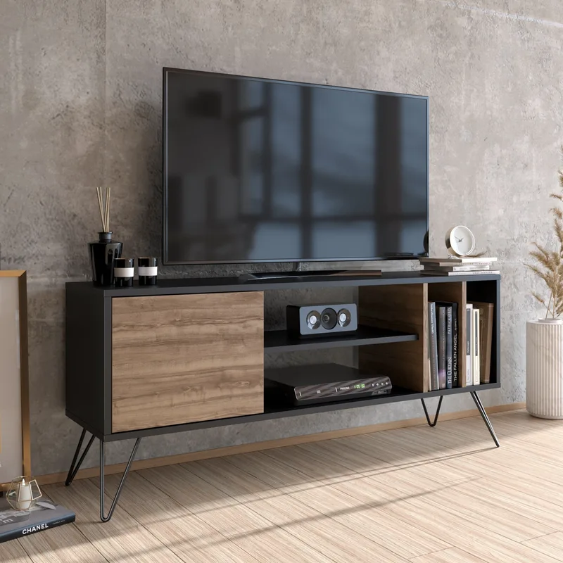 Βάση Τηλεόρασης Mistico (140) - Walnut, Black 875Zna3056 (140x58,7x35,5)