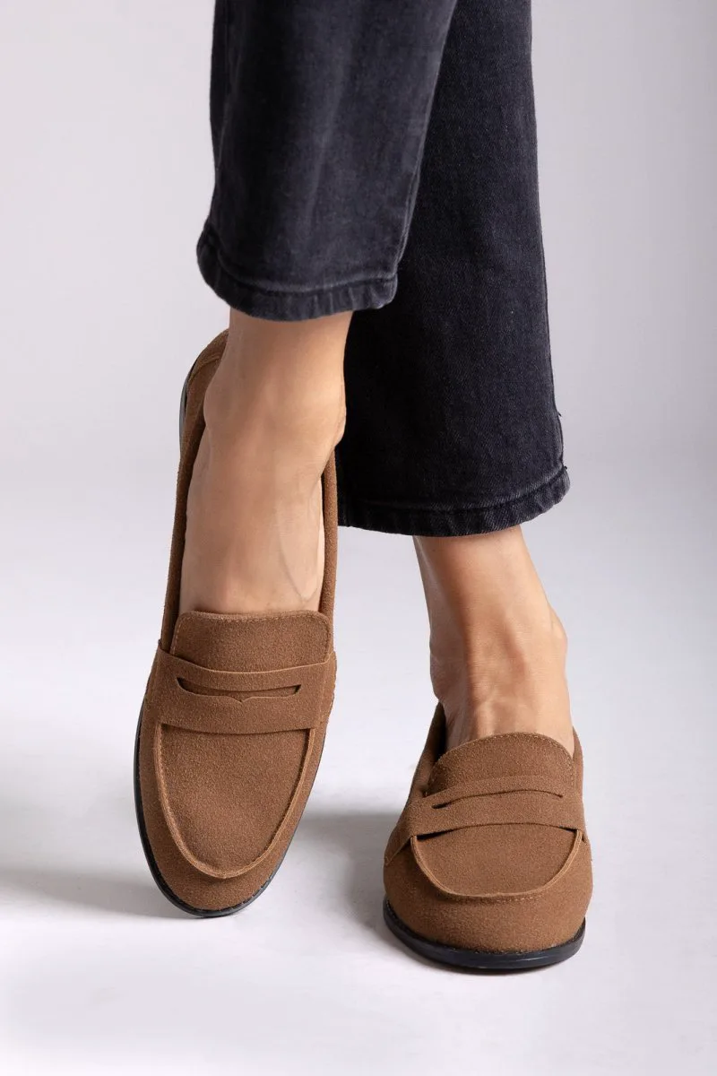 Stephan Suede Loafers Flat - 22-372 - Brown Suede