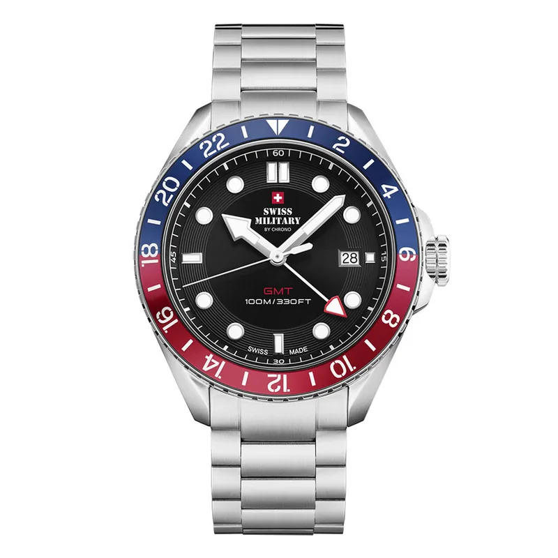 SWISS MILITARY by Chrono Swiss Made GMT Watch Stainless Steel Bracelet SM34095.01