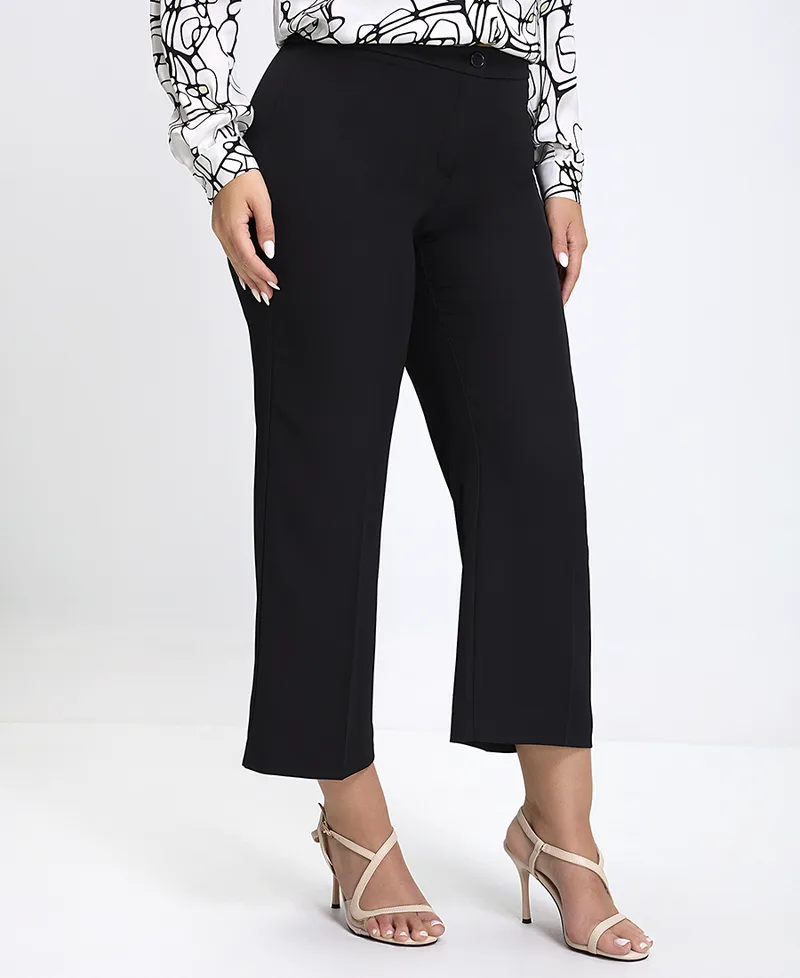 Γυναικείο Παντελόνι Cropped με Κουμπί Regular Fit σε Μαύρο