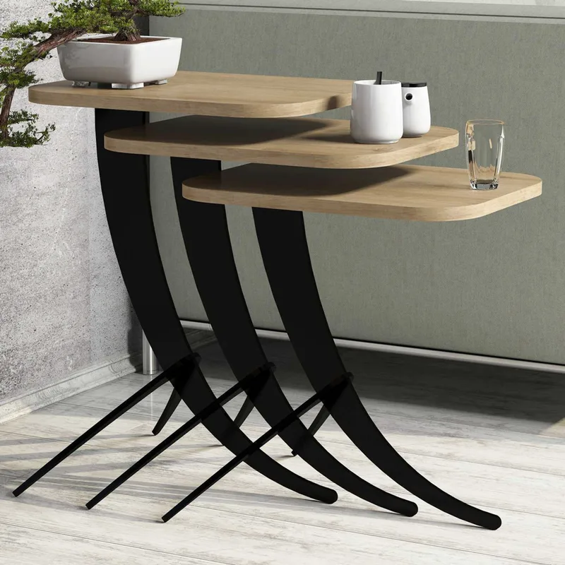 Τραπεζάκια Ζιγκόν (Σετ 3 Τεμαχίων) Pion - Oak 845Hct2846 35x45x60 cm