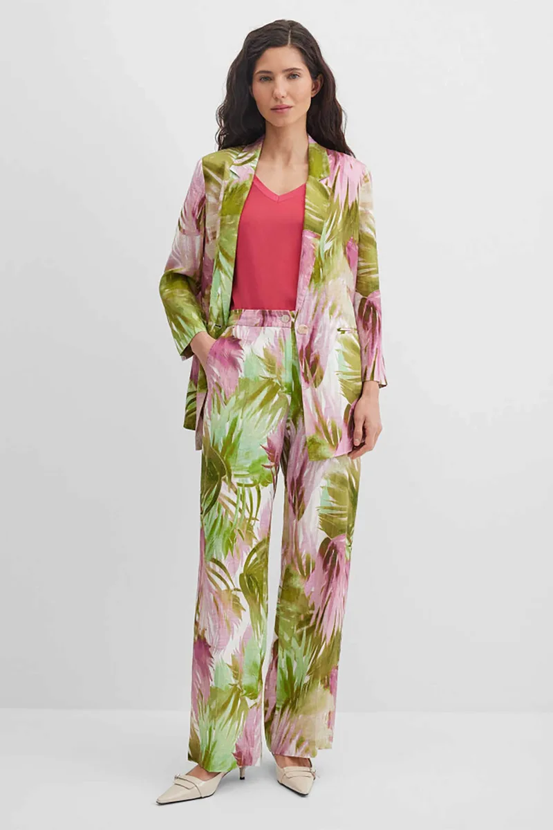 Gerry Weber γυναικεία παντελόνα λινή με floral print - N67014630044 Πράσινο