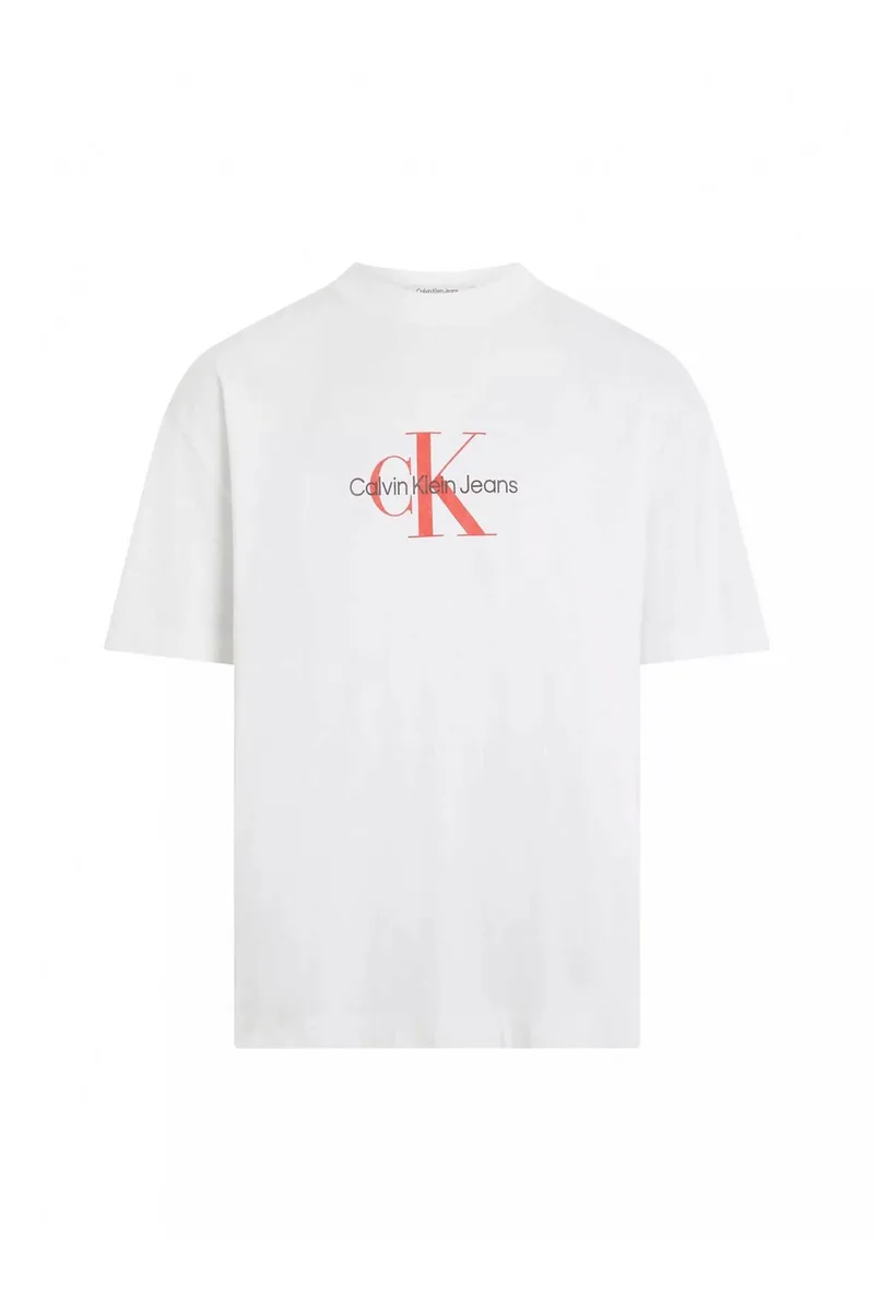 CK Jeans ανδρικό βαμβακερό T-shirt με logo print μπροστά - J30J325427 Λευκό