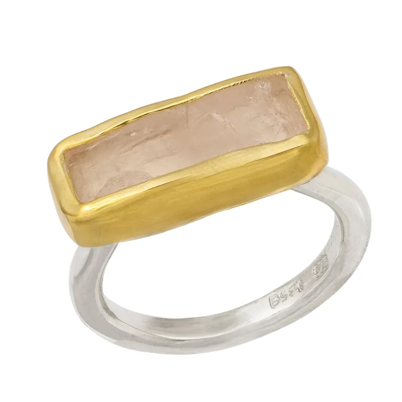 Γυναικείο δαχτυλίδι επίχρυσο 925 με ροζ Quartz 051808 051808 Ασήμι