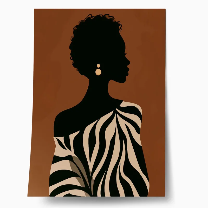 Poster AFROCENTRIC FEMALE SILHOUETTE WITH ZEBRA DRESS
