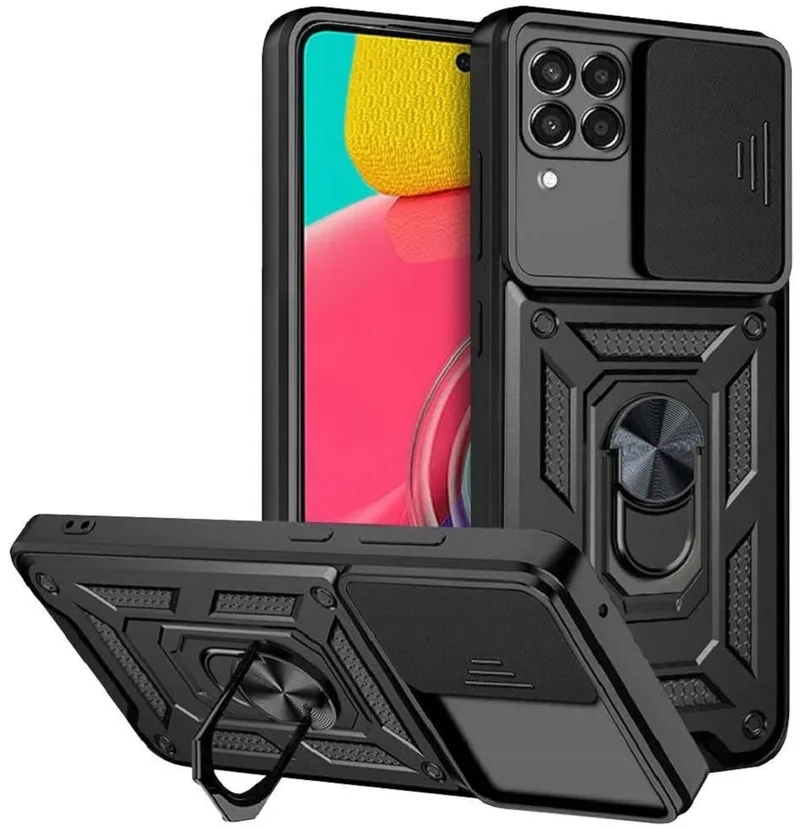Alogy Camshield Stand Ring - Ανθεκτική Θήκη Samsung Galaxy M53 με Κάλυμμα για την Κάμερα & Μεταλλικό Ring Holder - Black (5907765676141)