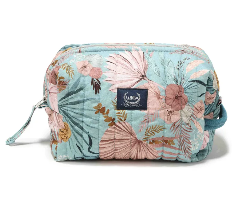 Mollet Quilted Cosmetic Bag - Boho Palms - Deep Ocean