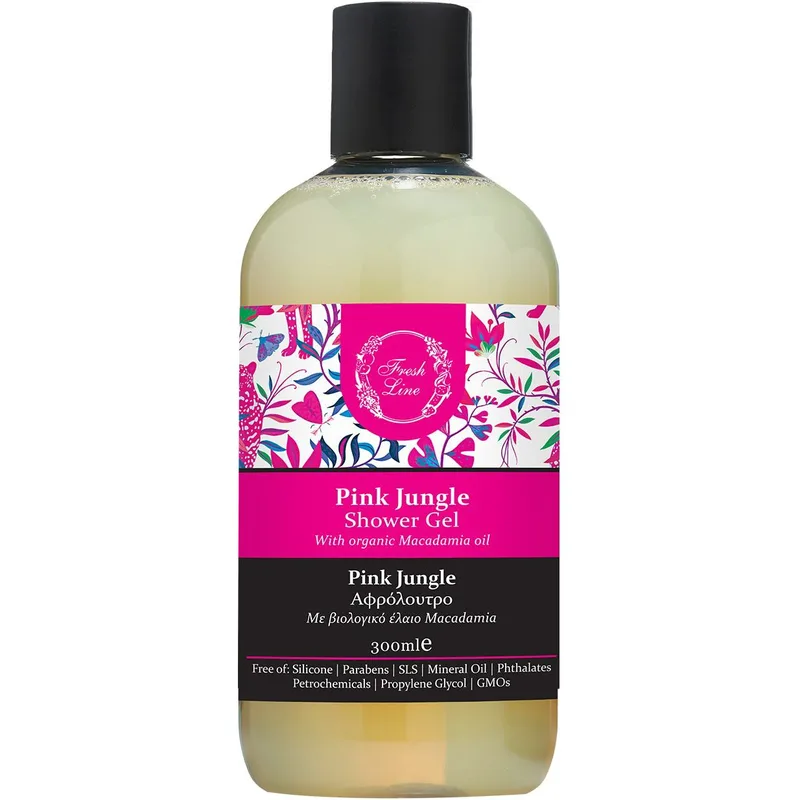 Fresh Line Ροζ Jungle Shower Gel Εξωτικό & Φρουτένιο Αφρόλουτρο Φυσικής Σύνθεσης με Βιολογικό Έλαιο Macadamia 300ml