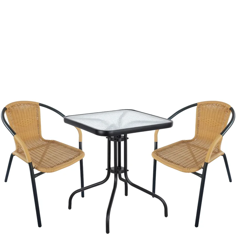 Σετ Τραπεζαρία Κήπου ArteLibre MARS Μαύρο/Μπεζ Rattan/Γυαλί/Μέταλλο Με 2 Πολυθρόνες 14990487