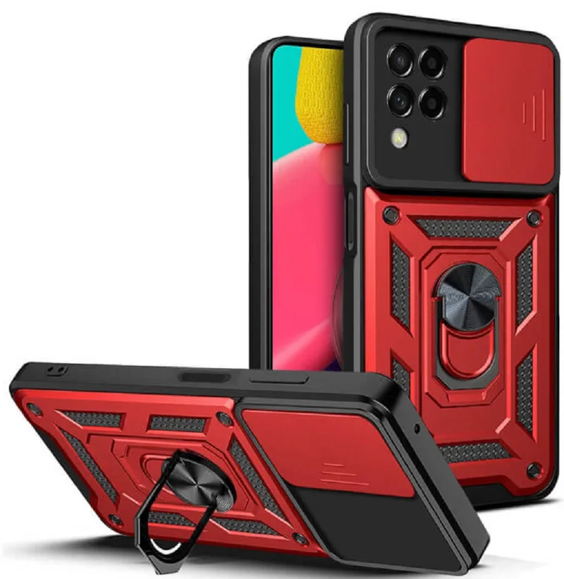 Bodycell Armor Slide - Ανθεκτική Θήκη Samsung Galaxy M53 με Κάλυμμα για την Κάμερα & Μεταλλικό Ring Holder - Red (5206015019173)