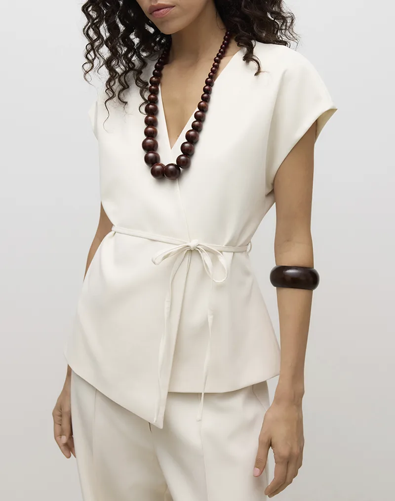 AWARE BY VERO MODA AWVANNAH V-NECK MIDI WAISTCOAT 10339490-Birch Cream
