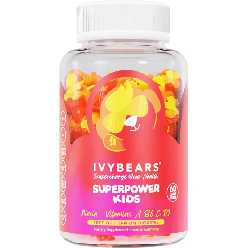IvyBears Superpower Kids Συμπλήρωμα Διατροφής Βιταμινών & Σεληνίου για Παιδιά για Σωστή Ανάπτυξη & Ενίσχυση του Ανοσοποιητικού με Γεύση Μούρων 60 Ζελεδάκια