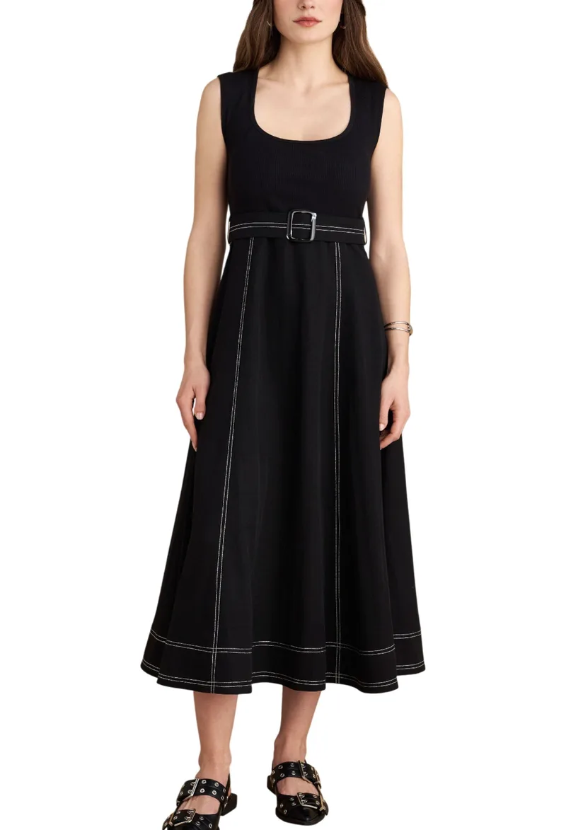 Φόρεμα Attrattivo Μίντι Αμάνικο Με Ζώνη 9923105-BLACK Γυναικείο