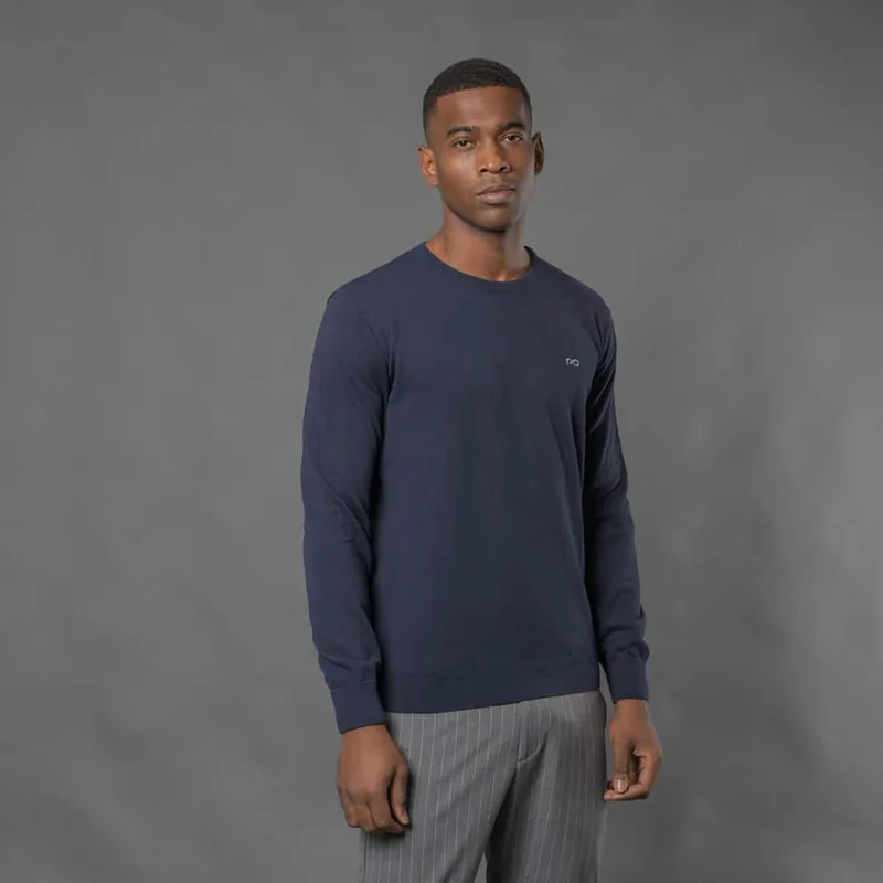 Signature Πουλόβερ Μπλε Σκούρο Round Neck in Cotton (Modern Fit)