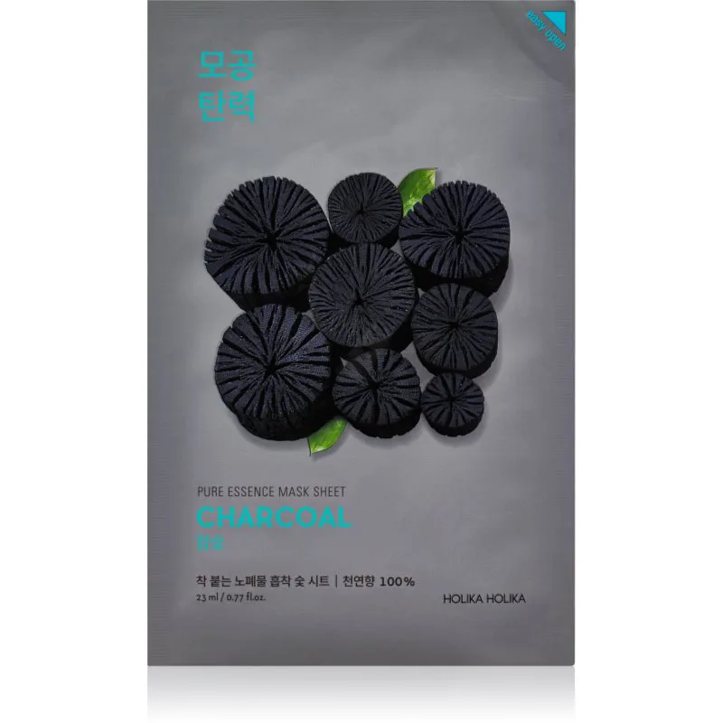 Holika Holika Pure Essence Charcoal καθαριστική υφασμάτινη μάσκα με ενεργό άνθρακα 23 μλ