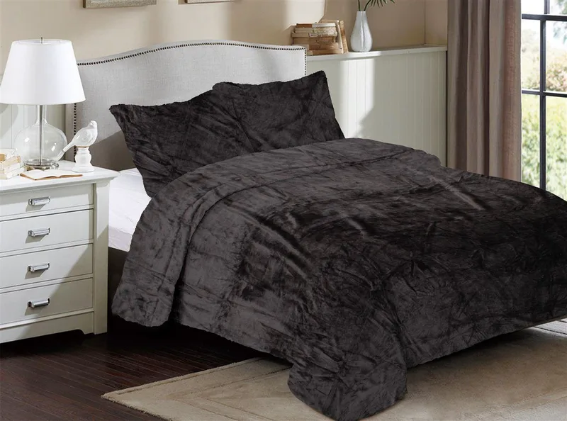 Κουβέρτα Coral Fleece Solid 08 160X220 Grey-Black 100% Polyester