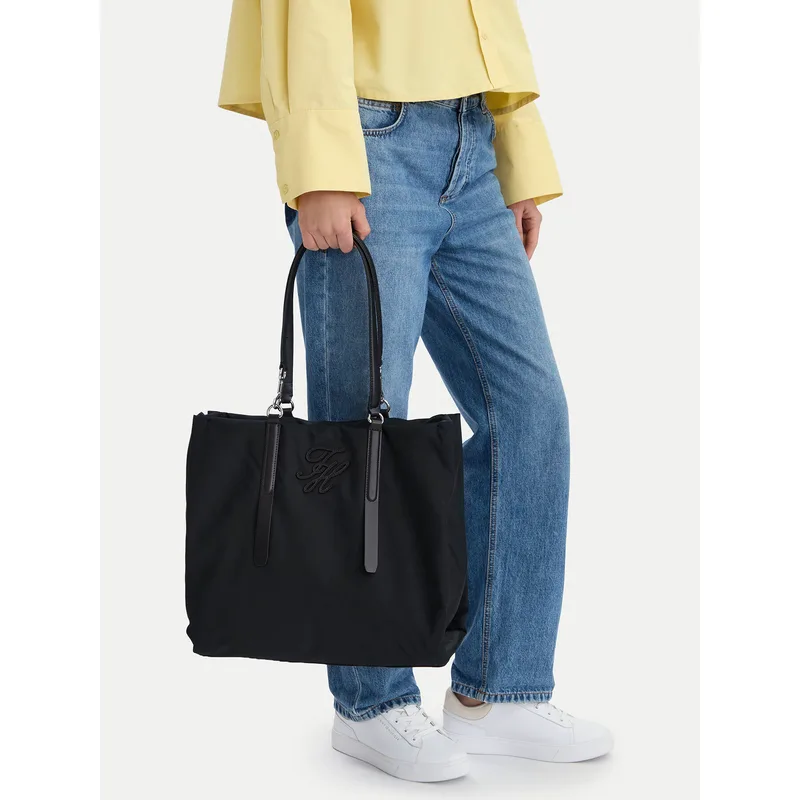 Τσάντα Tommy Hilfiger Th Elevated Nylon Tote AW0AW18406 Μαύρο
