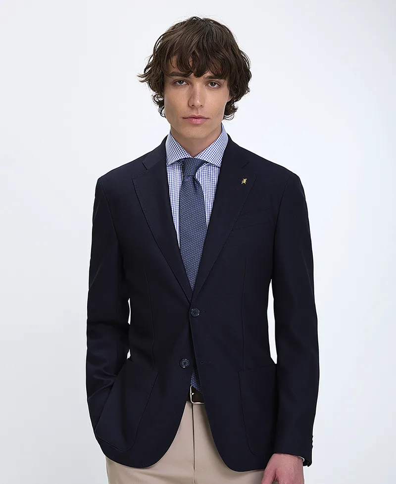 CC Collection Corneliani Ανδρικό Σακάκι Slim Fit Παρθένο Μαλλί Μπλε Σκούρο