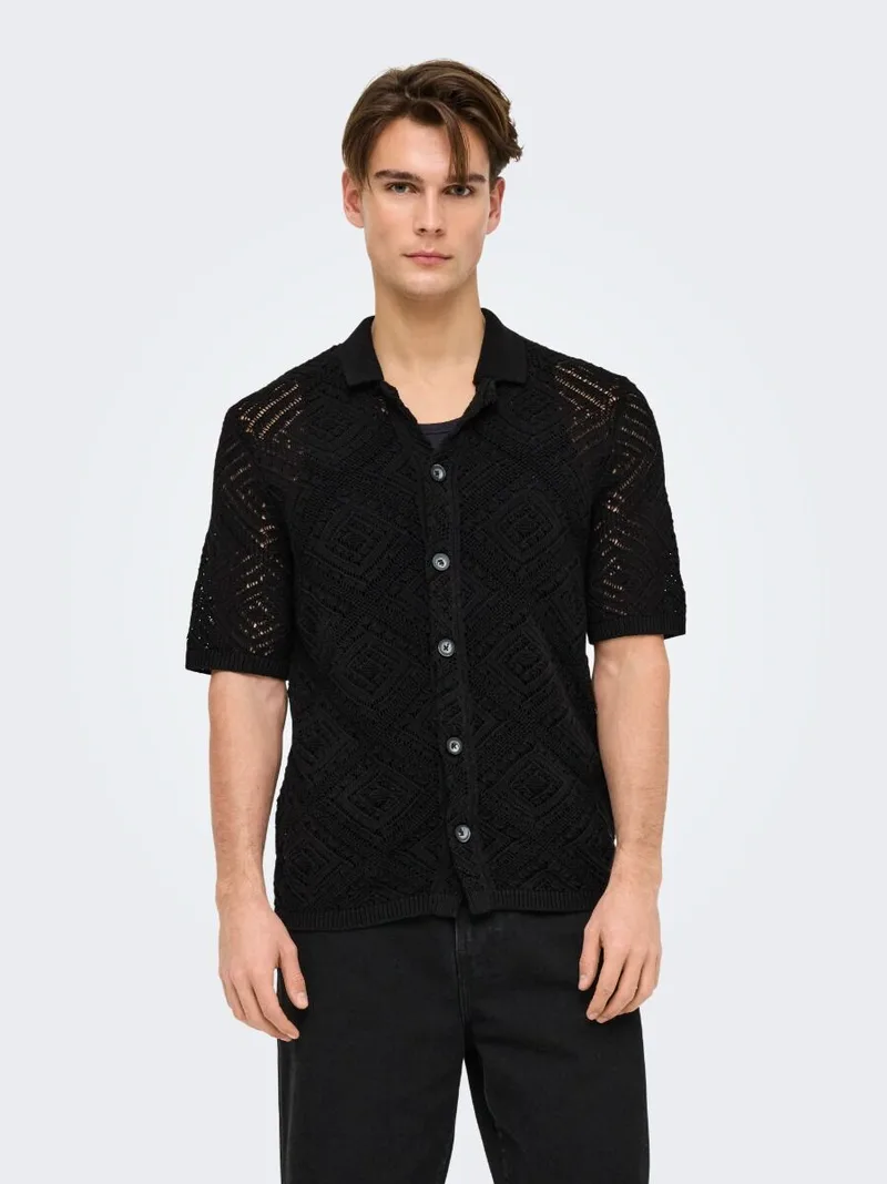 Only and Sons Kolmar Ανδρικό Regular Koντομάνικο Πουκάμισο 22034030 Μαύρο