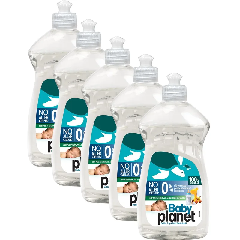 Σετ Baby Planet Bottle, Toy & Dish Wash Liquid Καθαριστικό Υγρό Πιάτων Ειδικά Μελετημένο για τα Ευαίσθητα Σκεύη & Παιχνίδια του Μωρού 2.125ml (5x425ml)
