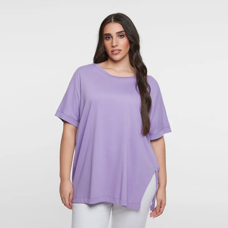 Βαμβακερό t-shirt με άνοιγμα στο τελείωμα