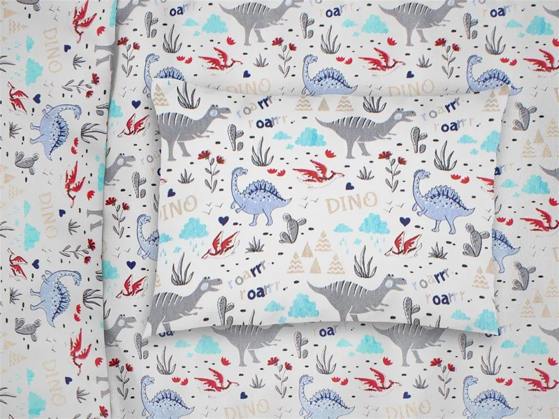 Μαξιλαροθήκη Μπεμπέ Polycotton 35x45εκ. Dino 309 White-Blue DimCol (Χρώμα: Λευκό, Ύφασμα: 70% Βαμβάκι-30% Polyester) - DimCol - 31311646001