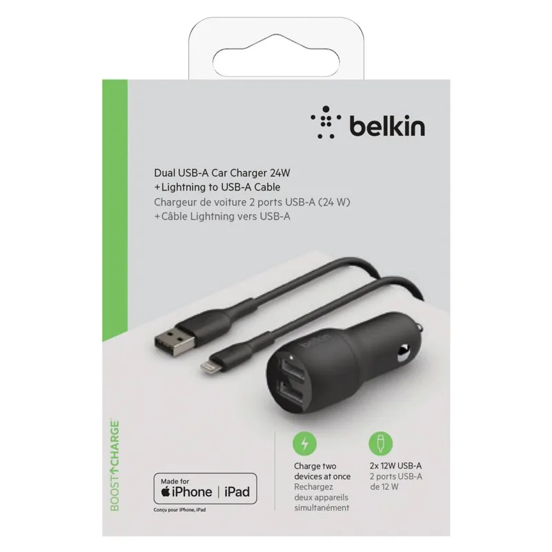 Φορτιστής Αυτοκινήτου Belkin USB-A 24W με Καλώδιο Lightning 1m