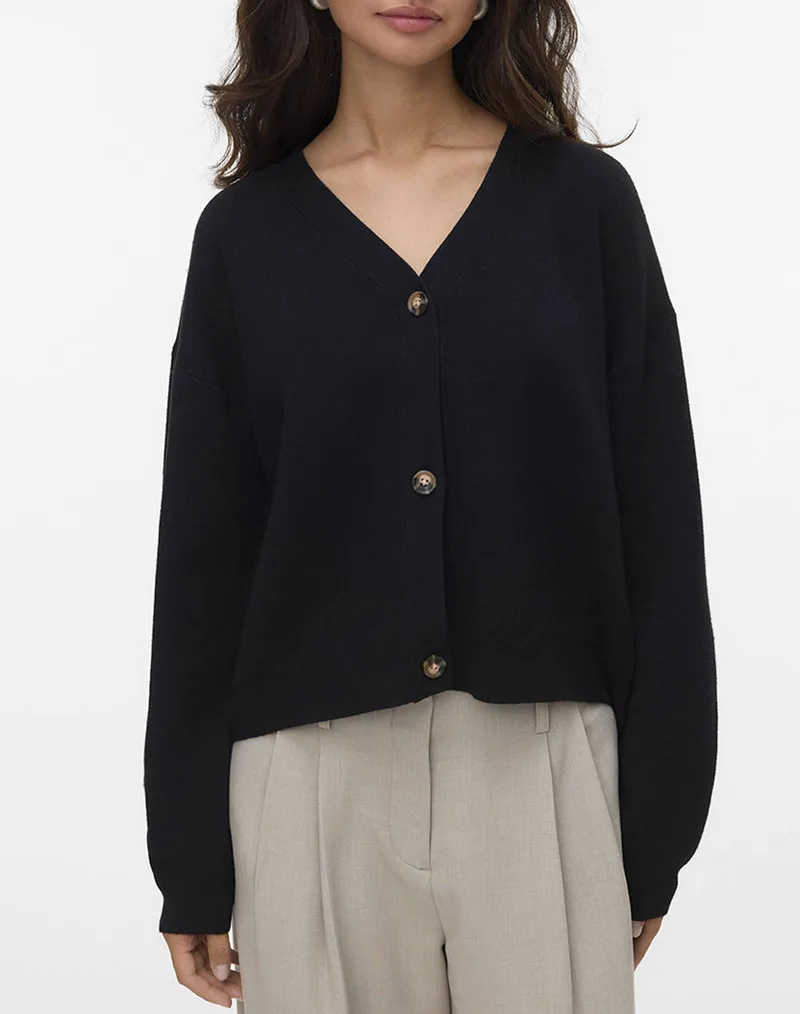 VERO MODA VMSABA FULL NEEDLE LS V-NECK CARDI NOOS 10331794-BLACK Black
