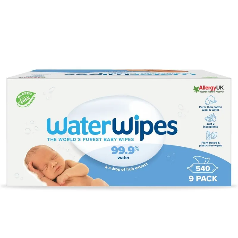 WaterWipes Άοσμα Μωρομάντηλα, 99,9% Νερό, 100% Plastic-free, 540τεμ (9*60τεμ)