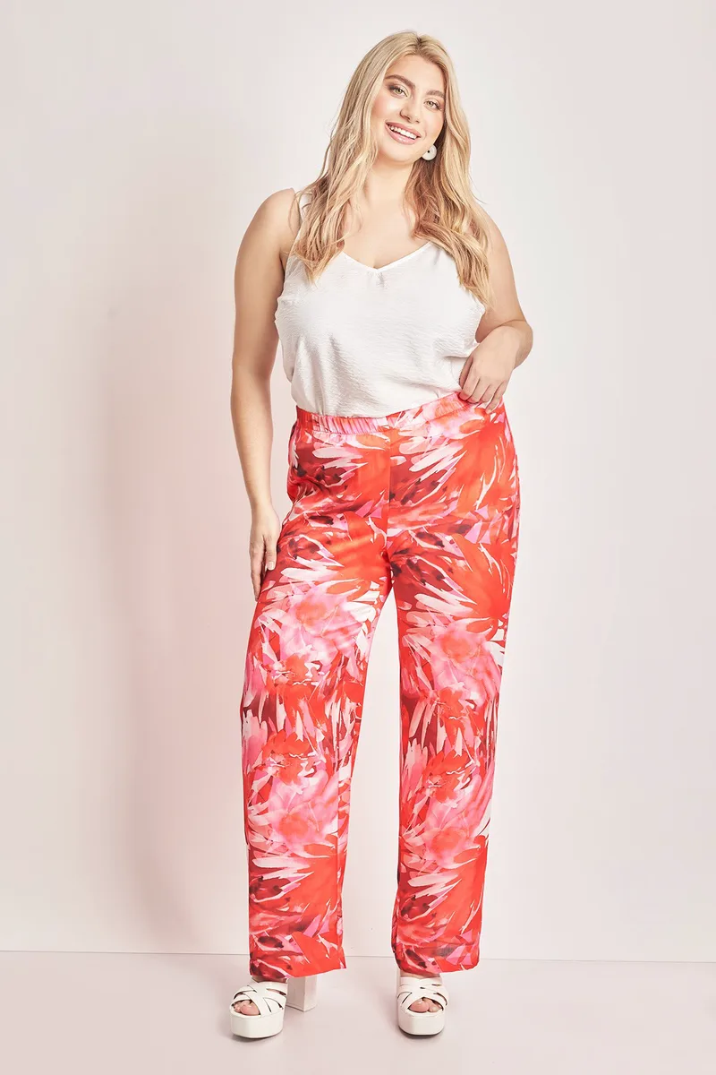 Παντελόνα σατέν εμπριμέ abstract floral