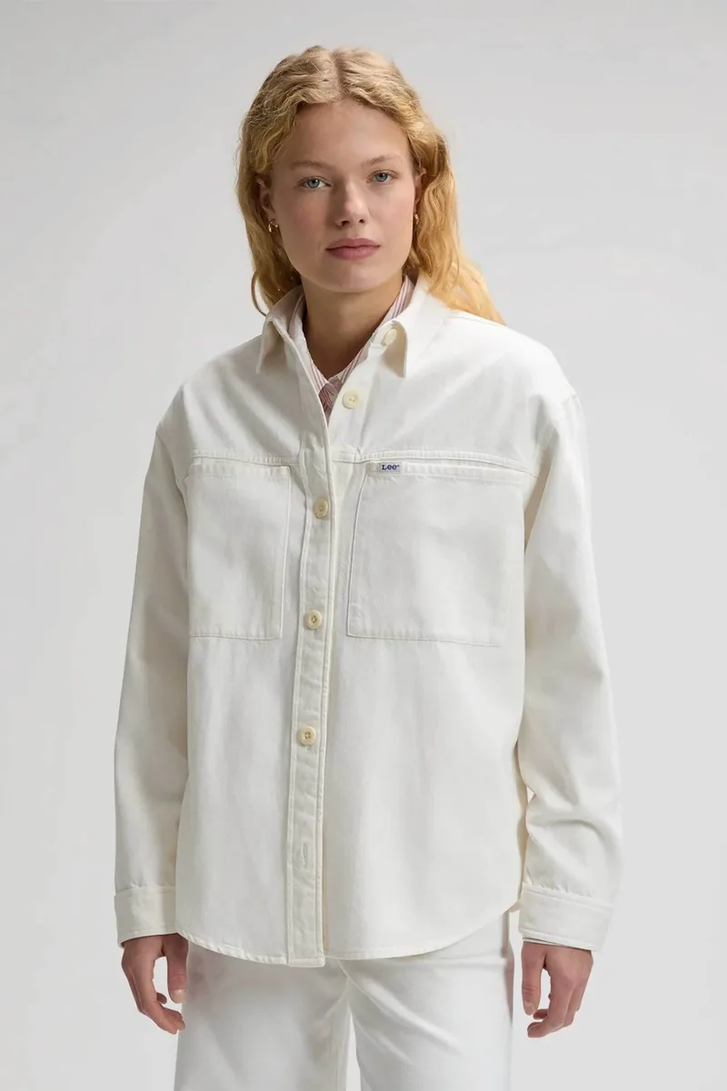 Lee® γυναικείο denim overshirt μονόχρωμο με τσέπες "Utility" - 112377053 Λευκό